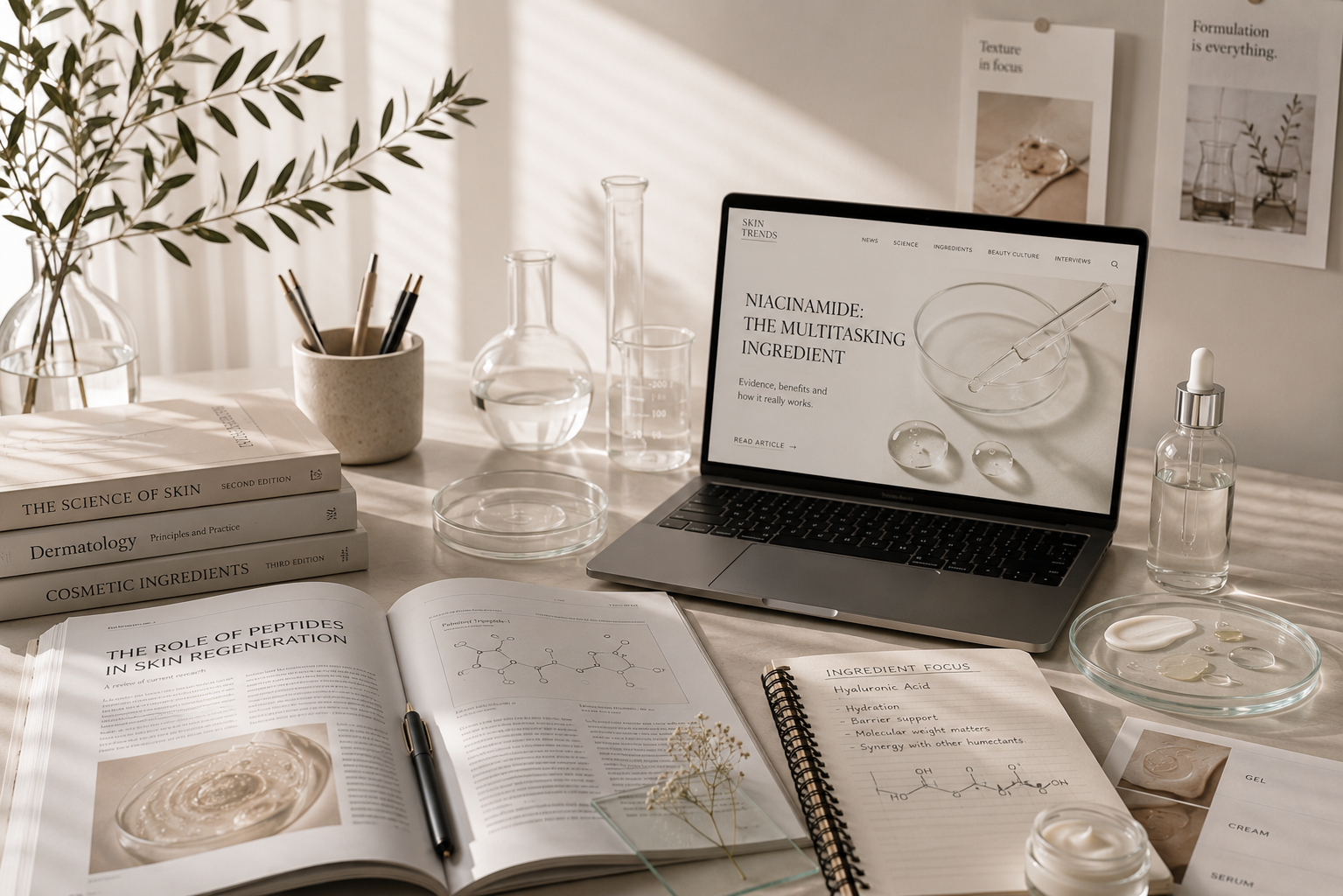 SkinTrends beauty science editorial workspace